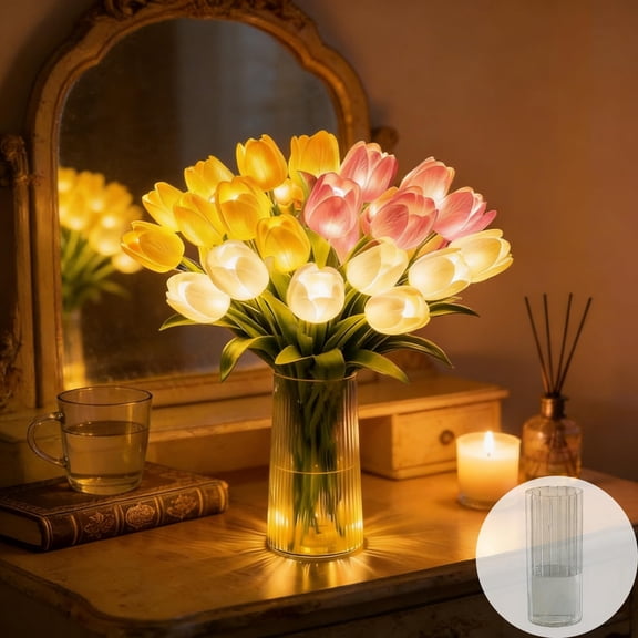 Radiant Romantic Tulip Light with Vase – 15 PCS Twinkling Tree Tulips LED Night Light, Never Fade Flower Shaped Ambient Lamp for Bedroom Bedside Decor & Gift