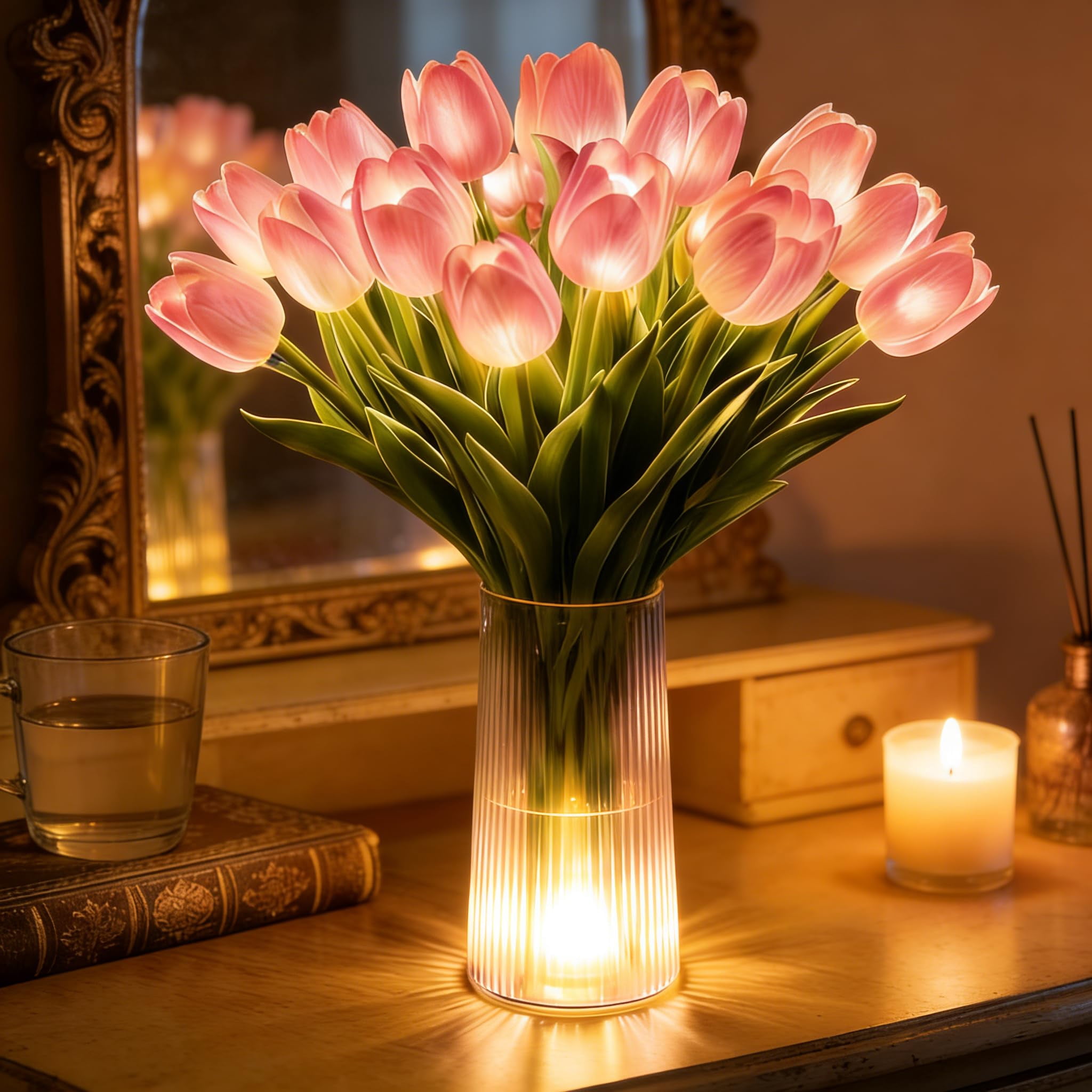 Radiant Romantic Tulip Light with a Vase, 15 PCS Twinkling Tree Tulips Led Night Light, 2026 New Flower Shaped Ambient Lamp for Bedroom Bedside Decor & Gift
