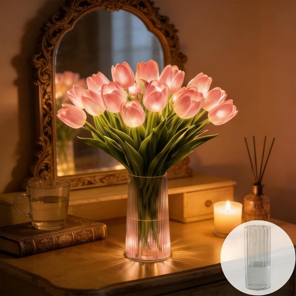 Radiant Romantic Tulip Light with Vase, 15-Piece Tulip Night Light , LED Lighted Tulip Ambient, 3D Realistic Modeling, for Bedroom, Bedside, Room Decor & Gift