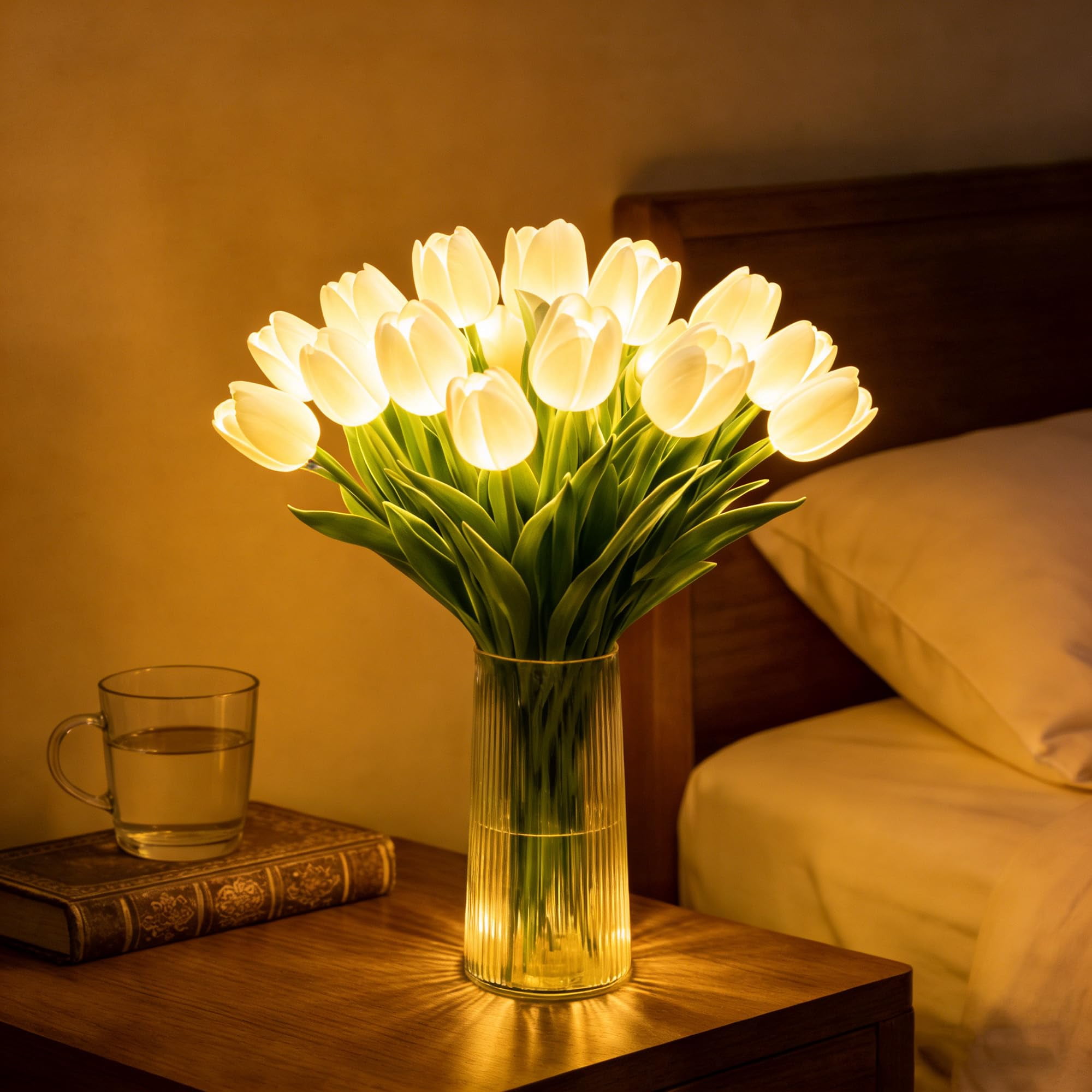 Radiant Romantic Tulip Light with a Vase, LED Tulip Flower Lamp with Vase, 15-Piece Flower Lights for Bedroom and Bedside Decor