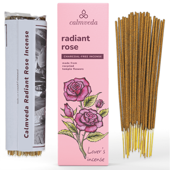 Calmveda Radiant Rose Incense Sticks, 80 Sticks - Charcoal Free, Handmade by Indian Artisans