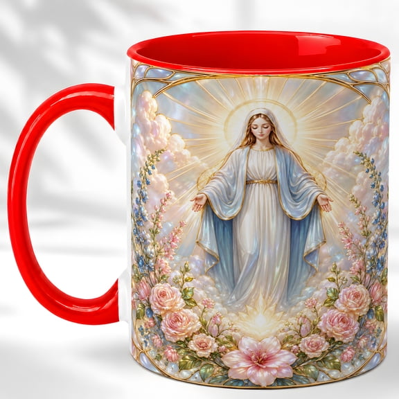 Radiant Sacred Woman Coffee Mug, Cloud Floral Mug, Ceramic 11 oz