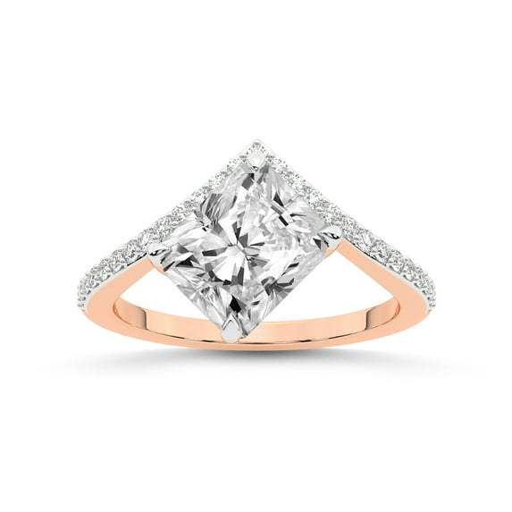 Radiant Shape 1 Carat IGI Certified Lab Grown Diamond Ring | 14K Rose Gold | Zelda Classic Chevron Diamond Ring | FG-VS1-VS2 Quality Friendly Diamonds