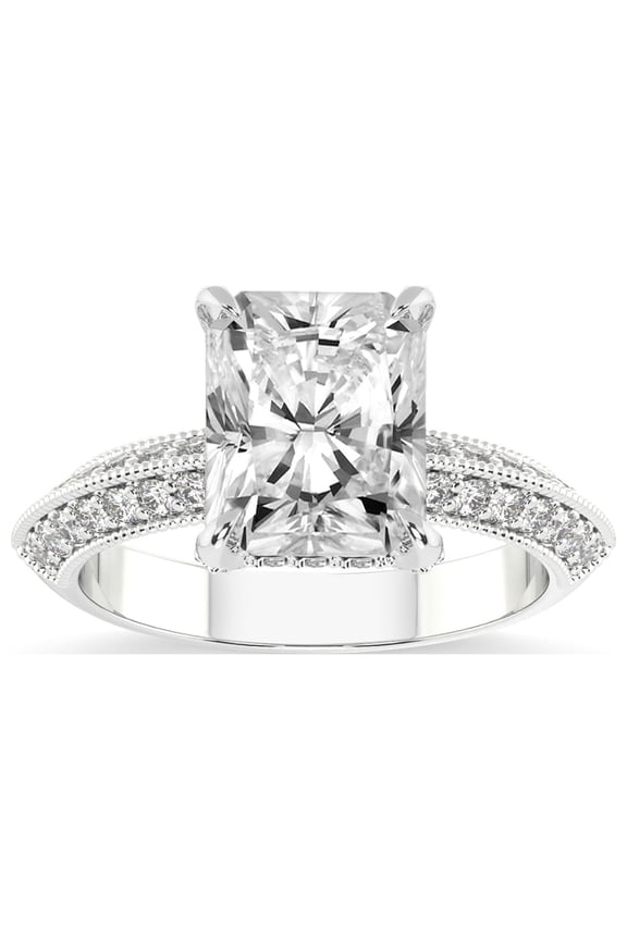 Radiant Shape 1 Carat IGI Certified Lab Grown Diamond Ring | 14K White Gold | Dua Side Stone Knife Edge Lab Diamond Ring | FG-VS1-VS2 Quality Friendly Diamonds