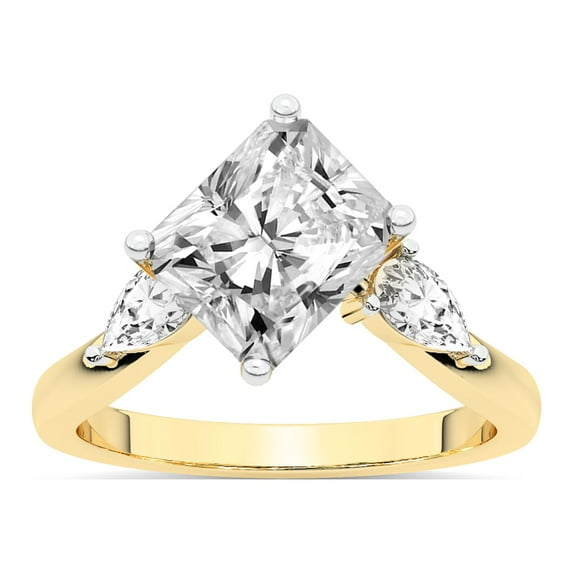 Radiant Shape 1 Carat IGI Certified Lab Grown Diamond Ring | 14K Yellow Gold | Joella Three Stone Chevron Diamond Ring | FG-VS1-VS2 Quality Friendly Diamonds