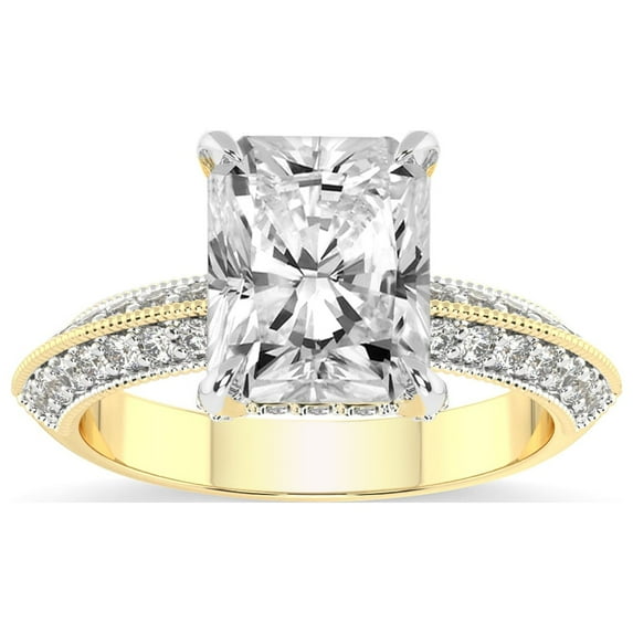 Radiant Shape 5 Carat IGI Certified Lab Grown Diamond Ring | 14K Yellow Gold |Dua Side Stone Knife Edge Diamond Ring | FG-VS1-VS2 Quality Friendly Diamonds