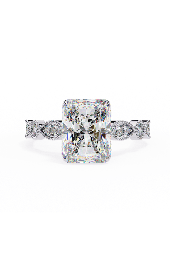 Radiant Shape Lab Grown Diamond Ring, CVD Diamond Engagement Ring, 2.94 CT Radiant Diamond, Milgrain Set Wedding Promise Ring For Women