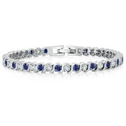 GEM STONE KING Radiant Simulated Blue Sapphire and Sparkling White Cubic Zirconia Tennis Bracelet for Women - The Perfect Luxury Gift for Her on Weddings and Special Occasions - 4.50 Cttw, 7 inch Length