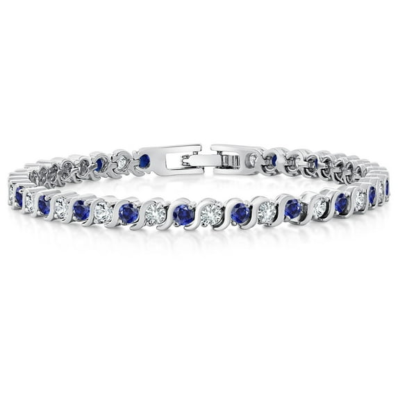 Radiant Simulated Blue Sapphire and Sparkling White Cubic Zirconia Tennis Bracelet for Women - The Perfect Luxury Gift for Her on Weddings and Special Occasions - 4.50 Cttw, 7 inch Length
