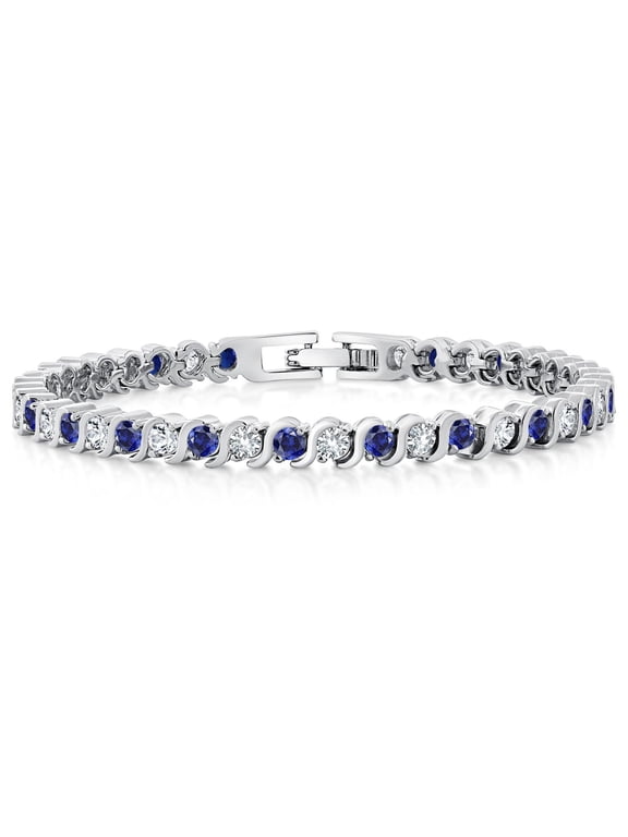 Radiant Simulated Blue Sapphire and White Cubic Zirconia Tennis Bracelet for Women - The Perfect Luxury Gift for Her on Weddings and Special Occasions, 4.50 Cttw, 7 inch Length