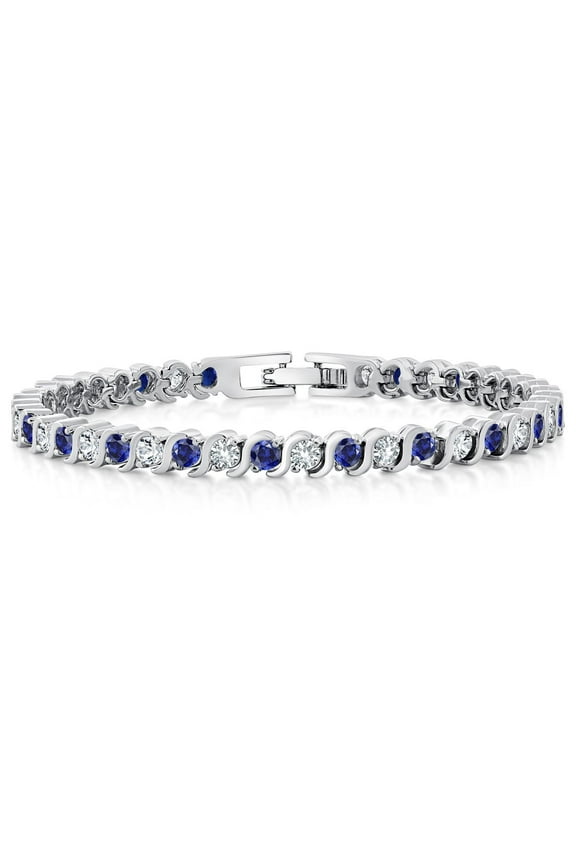 Radiant Simulated Blue Sapphire and Sparkling White Cubic Zirconia Tennis Bracelet for Women - The Perfect Luxury Gift for Her on Weddings and Special Occasions - 4.50 Cttw, 7 inch Length