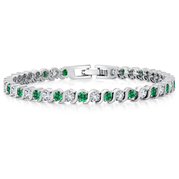Radiant Simulated Green Emerald and Sparkling White Cubic Zirconia Tennis Bracelet for Women - The Perfect Luxury Gift for Her on Weddings and Special Occasions - 4.50 Cttw, 7 inch Length