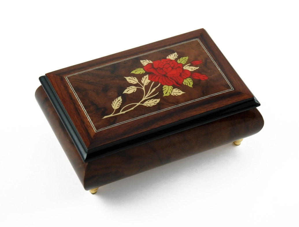 Radiant Single Stem Red Rose Musical Jewelry Box - Edelweiss