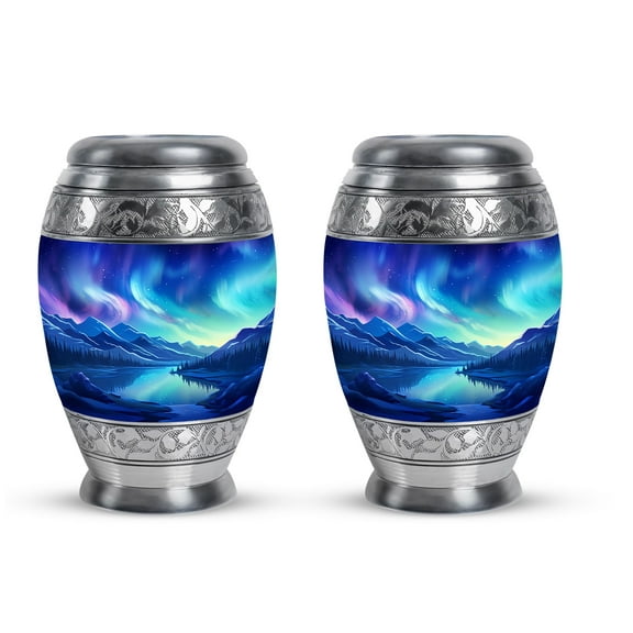 Radiant Skies Over Tranquil Mountain Waters - Funeral Urns For Adult Ashes Men - Eternal Bond Urn For Two - Unique Design For Couples - Together Forever Memorial - 3 Inch, Set Of 2