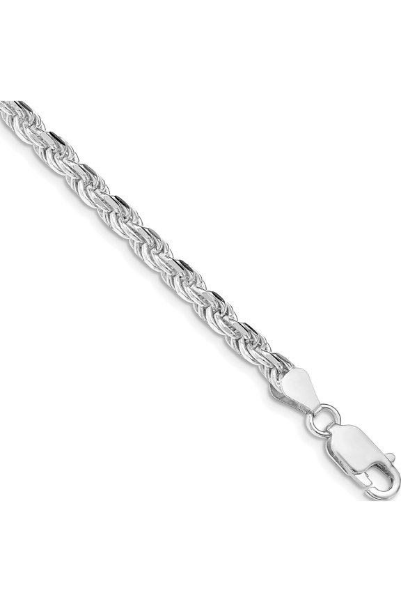 Radiant Statement Captivating Sterling Silver Rhodium-plated 4.25mm Diamond-cut Rope Chain Opulent Brilliant Lustrous