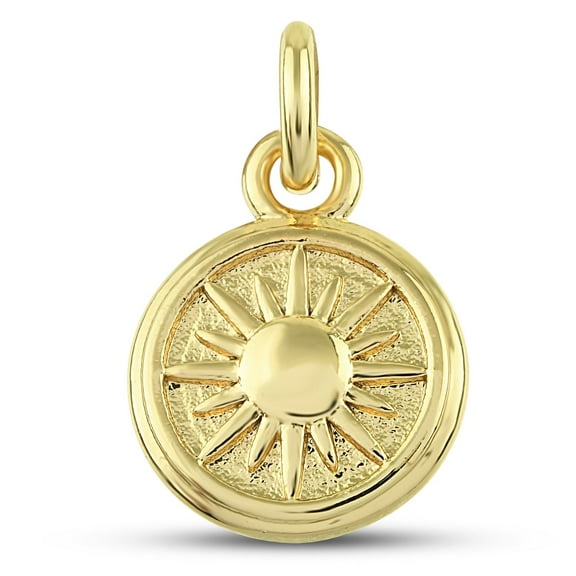 Radiant Sun Charm - Gold Plated Brass, Round Disc Charm for Bracelet, Necklace - Yellow Gold Mini Sun Pendant - Good Luck Charm for Women
