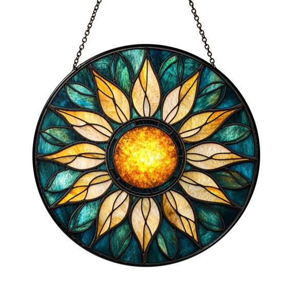 Radiant Sunburst Design Window Hanging – Stained Glass Style Decor