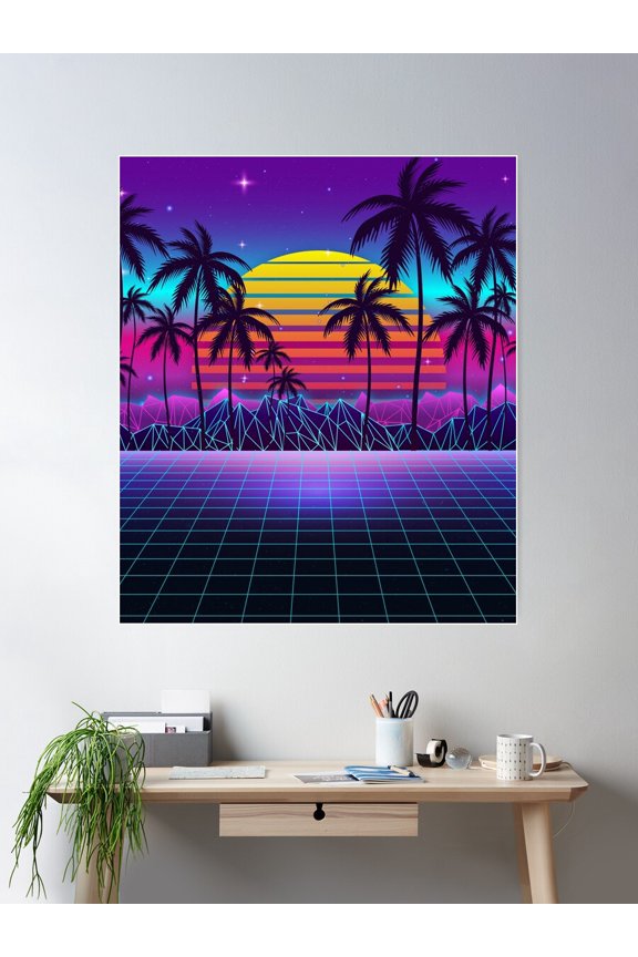 Radiant Sunset Synthwave Poster Wall Art, Modern Wall Decor For Living Room Bedroom, 12x18 UNFRAMED