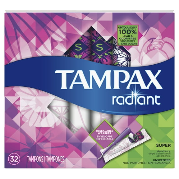 Radiant Super Absorbency Plastic Tampons, Unscented, 32 Ct