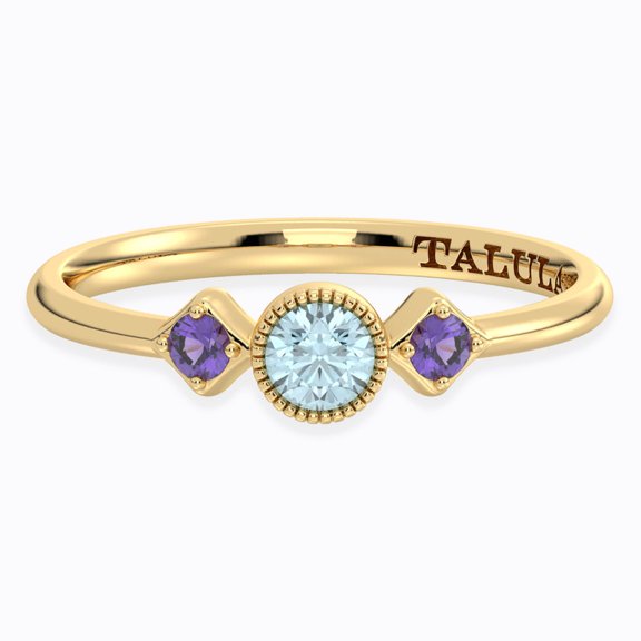 Radiant Trio Ring – 14K Gold Plated 925 Silver Ring with Handcrafted Natural Aquamarine & Amethyst Gemstones | US 7