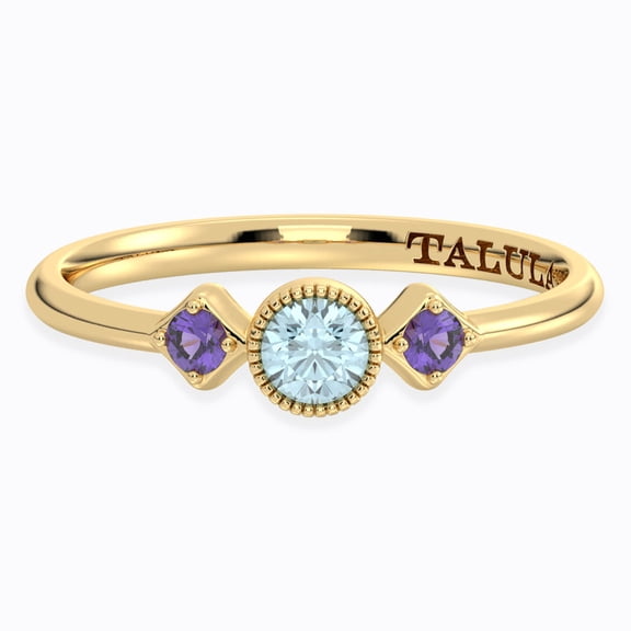 Radiant Trio Ring – 14K Gold Plated 925 Silver Ring with Handcrafted Natural Aquamarine & Amethyst Gemstones | US 8