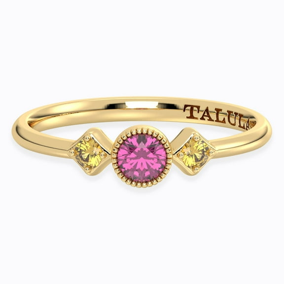 Radiant Trio Ring – 14K Gold Plated 925 Silver Ring with Handcrafted Natural Pink Garnet & Yellow Citrine Gemstones | US 7