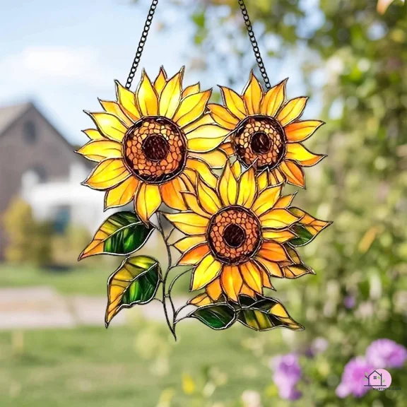 Radiant Triple Sunflower Acrylic Suncatcher Window Hanging Home Decor Summer