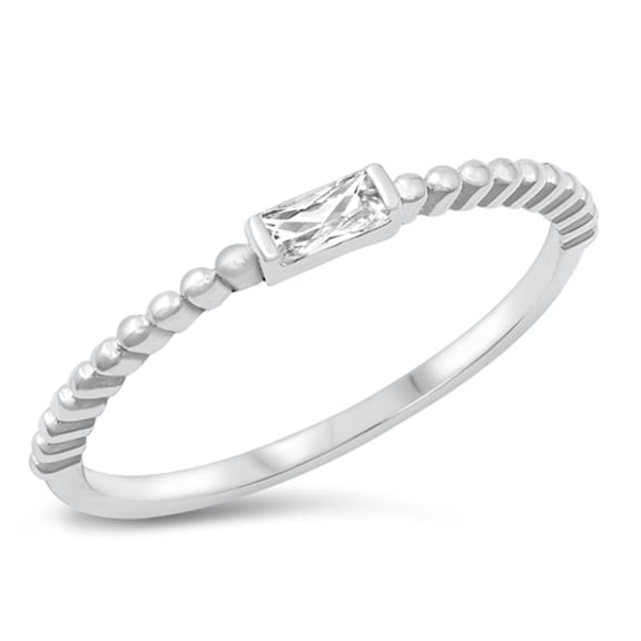 Radiant White Cubic Zirconia Stacking Ring .925 Sterling Silver Band Jewelry Female Male Size 5