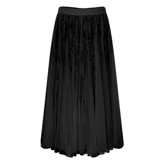Radiant and dazzling! This high-waisted sequin pleated skirt exudes an elegant goddess aura with every graceful step.,S,Black