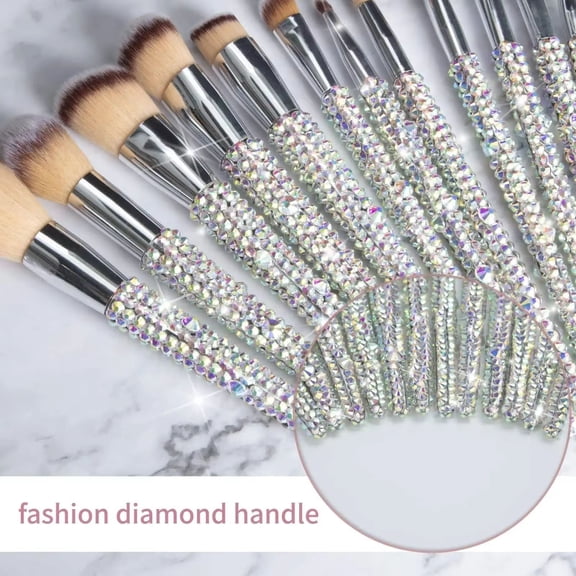 RadiantBeauty Artisan Makeup Brush Collection, 12-Piece Professional Cosmetic Set with Sparkly Crystal Handles, Soft Vegan Bristles for Seamless Foundation and Shadow Application, Gift Idea