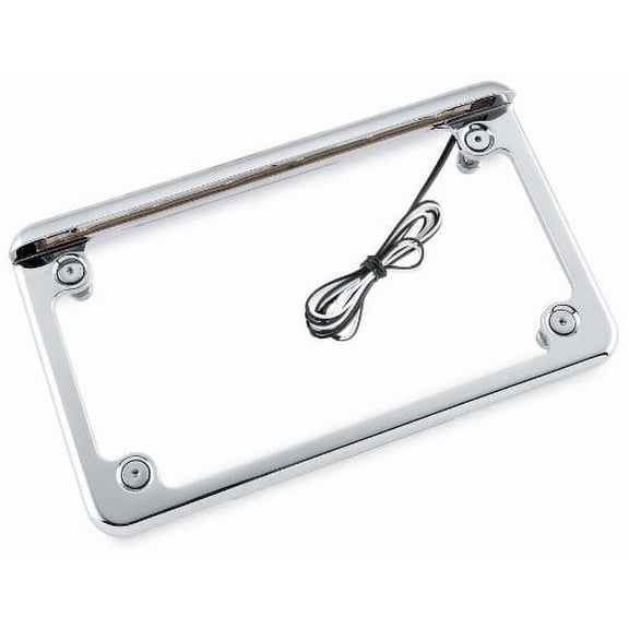 Radiantz 6in LED Motorcycle License Plate Frame - Chrome Finish Aluminum Holder with Bright White Lights for Enhanced Visibility