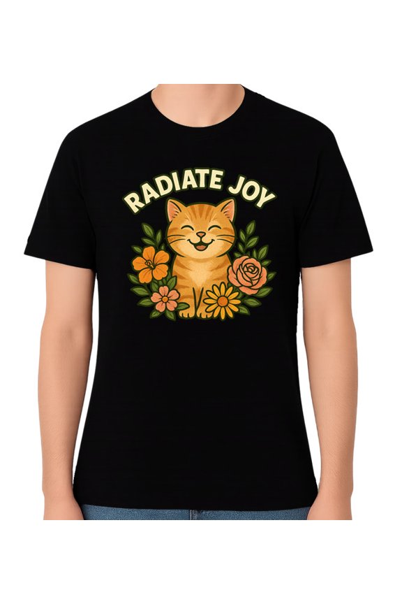 Radiate Joy Smiling Cat Floral Unisex Graphic T-Shirt Positive Vibes Tee