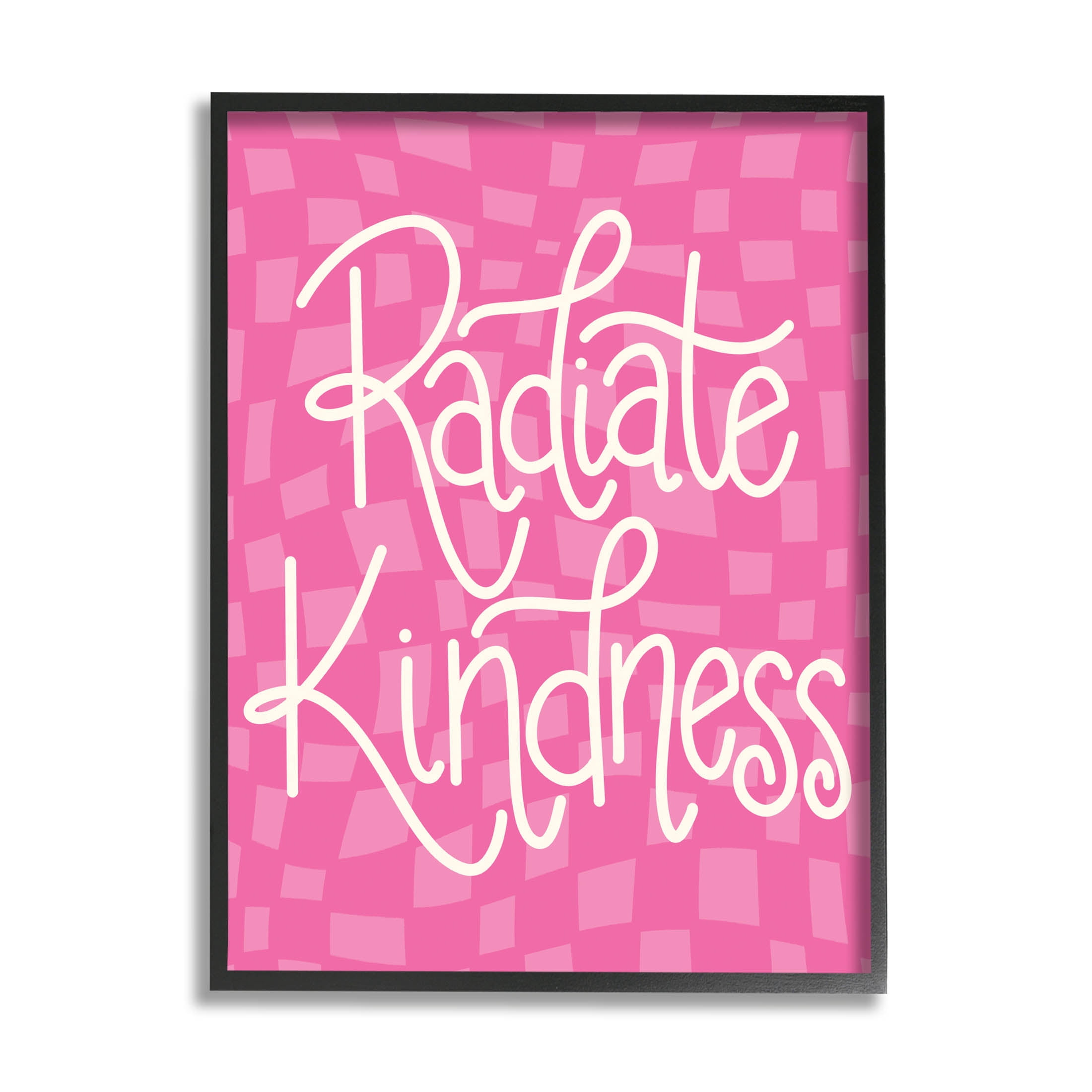 Radiate Kindness Pink Checkered Inspirational Graphic Art Black Framed Art Print Wall Art