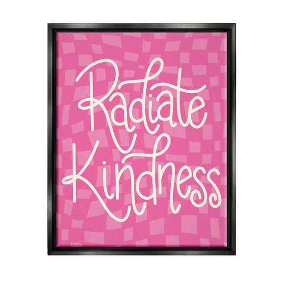 Radiate Kindness Pink Checkered Inspirational Graphic Art Jet Black Framed Art Print Wall Art