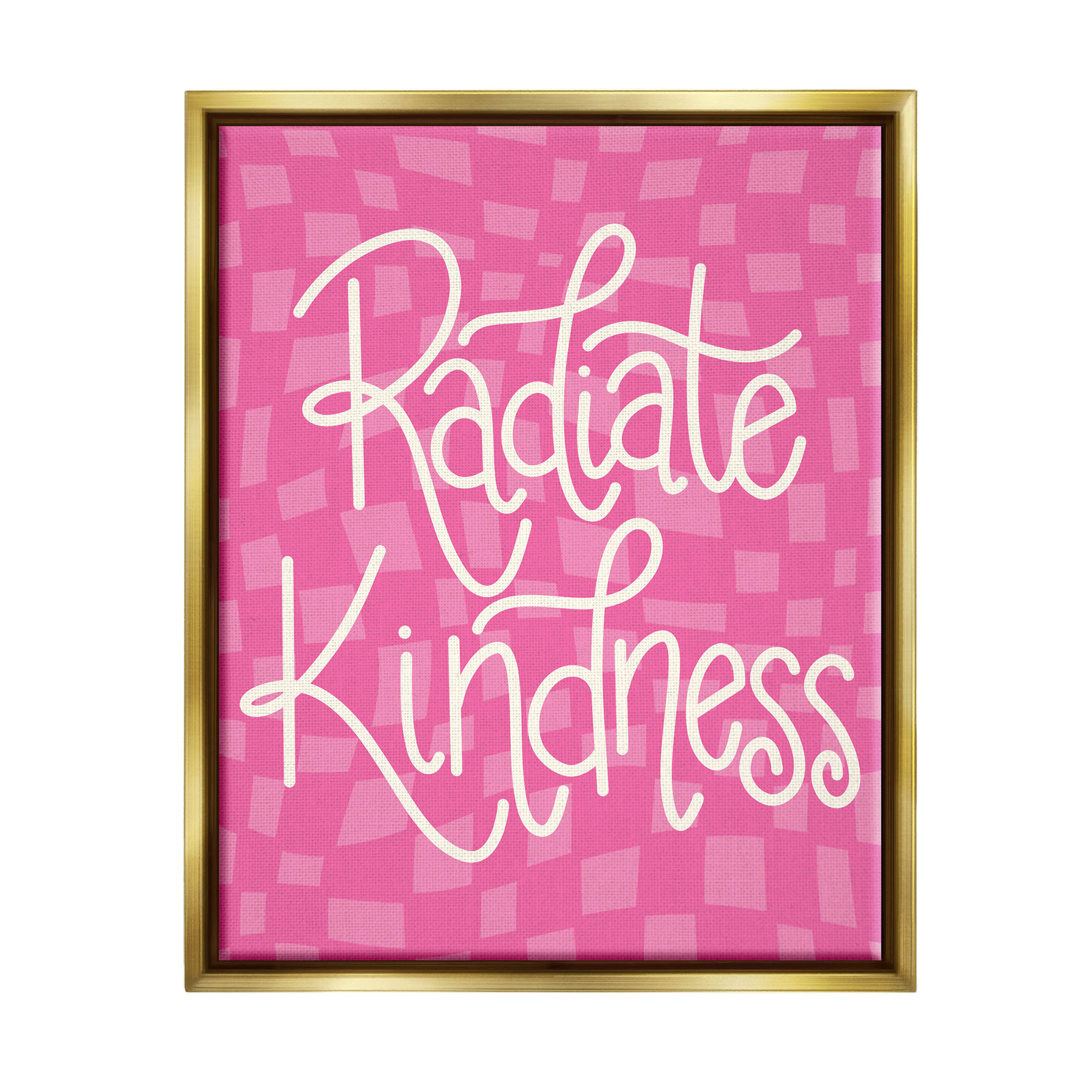 Radiate Kindness Pink Checkered Inspirational Graphic Art Metallic Gold Framed Art Print Wall Art