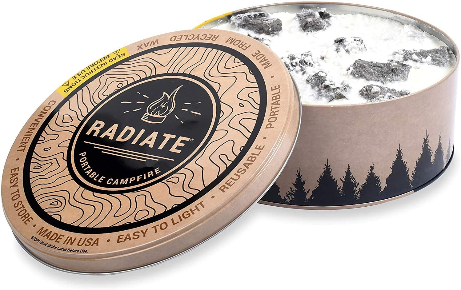 Radiate Portable Campfire: The Original Go-Anywhere Campfire | Lightweight and Portable | 3-5 Hours of Bright and Warm Burn Time | Convenient-No Embers-No Hassle | Made in USA | Original 1 Pack - image 1 of 7