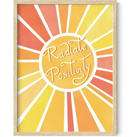 Radiate Positivity Poster - by Haus and Hues | Inspirational Wall Art Kids Room Girls | Cute Posters for Girls Bedroom | Elementary School Posters for Teen Girls Room (12"x16", BEIGE FRAMED)