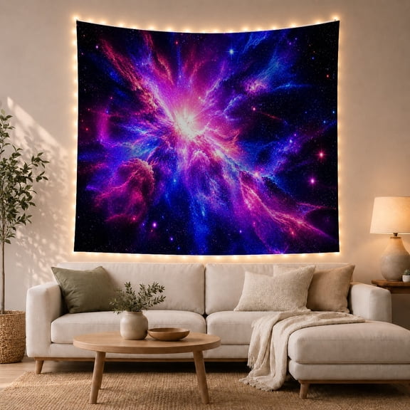 Radiating Nebula Explosion with Luminous Streams in Deep Space, Energetic Digital Art for Space Lovers, Celestial Home Decor, Housewarming Gift, Tapestry Wall Hanging for Bedroom and Living Room