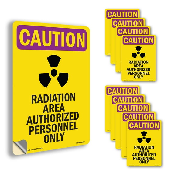 Radiation Area Authorized With Symbol OSHA Caution Radiation Vinyl Decal Label 14 Inch x 10 Inch - 10 Pack