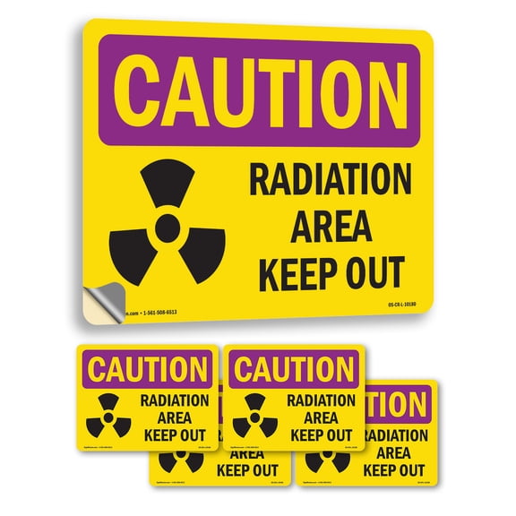 Radiation Area Keep Out OSHA Caution Radiation Vinyl Decal Label 5 Inch x 3.5 Inch - 5 Pack