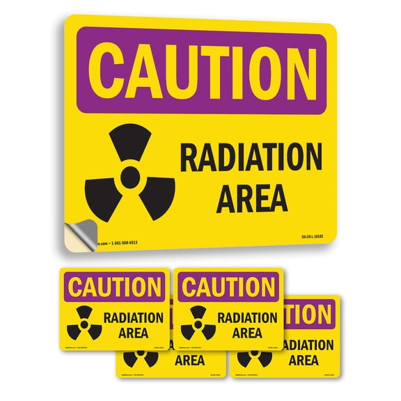 Radiation Area OSHA Caution Radiation Vinyl Decal Label 7 Inch x 5 Inch - 5 Pack