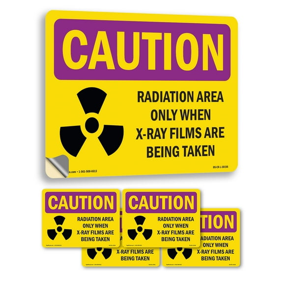 Radiation Area Only When X OSHA Caution Radiation Vinyl Decal Label 5 Inch x 3.5 Inch - 5 Pack
