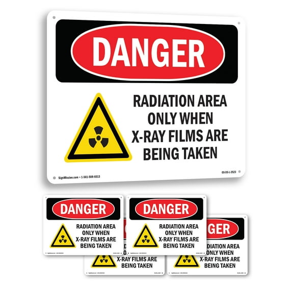 Radiation Area Only When X OSHA Danger Aluminum Sign 10 Inch x 7 Inch - 5 Pack