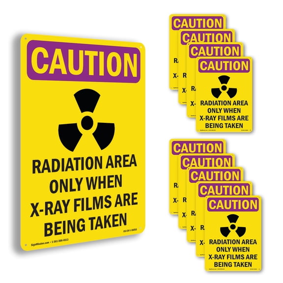 Radiation Area Only With Symbol OSHA Caution Radiation Aluminum Sign 14 Inch x 10 Inch - 10 Pack