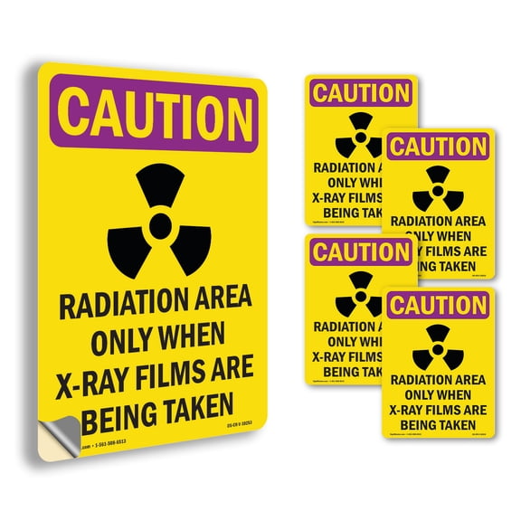 Radiation Area Only With Symbol OSHA Caution Radiation Vinyl Decal Label 5 Inch x 3.5 Inch - 5 Pack