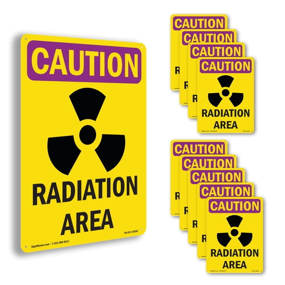 Radiation Area With Symbol OSHA Caution Radiation Aluminum Sign 10 Inch x 7 Inch - 10 Pack