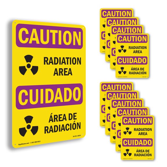 Radiation Area With Symbol OSHA Caution Radiation Aluminum Sign 14 Inch x 10 Inch - 10 Pack