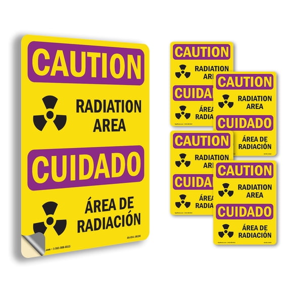Radiation Area With Symbol OSHA Caution Radiation Vinyl Decal Label 5 Inch x 3.5 Inch - 5 Pack