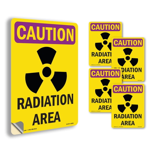 Radiation Area With Symbol OSHA Caution Radiation Vinyl Decal Label 5 Inch x 3.5 Inch - 5 Pack