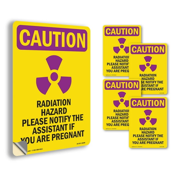 Radiation Hazard Please With Symbol OSHA Caution Radiation Vinyl Decal Label 5 Inch x 3.5 Inch - 5 Pack